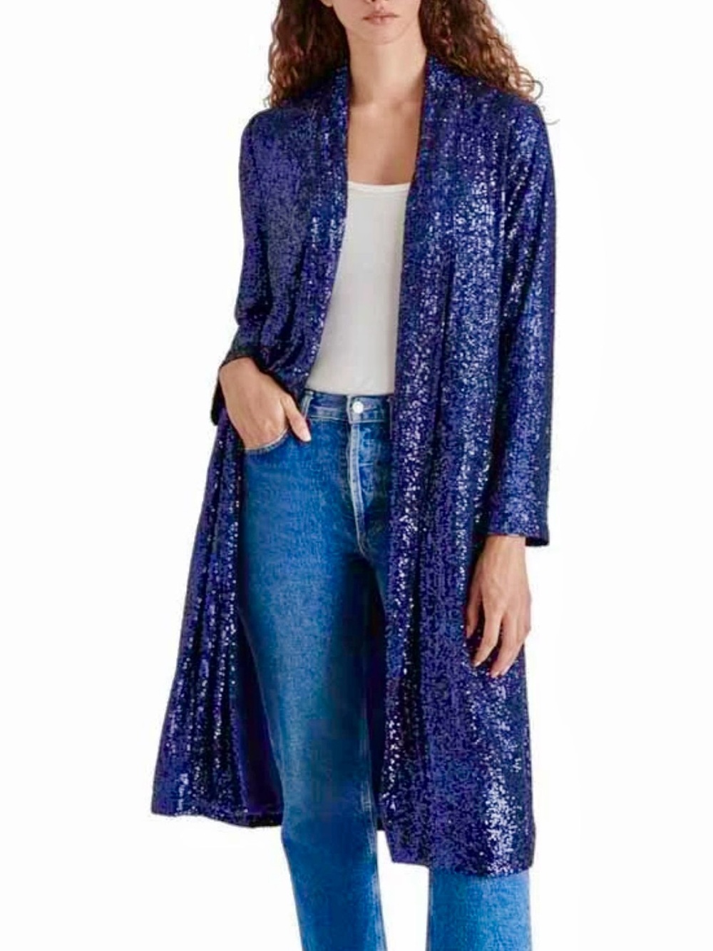 Navy Blue Sequin Duster Cardigan